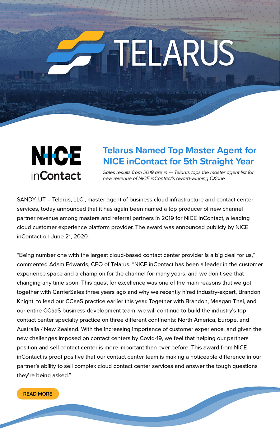 Telarus Named Top Master Agents for NICE inContact for 5th Straight Year