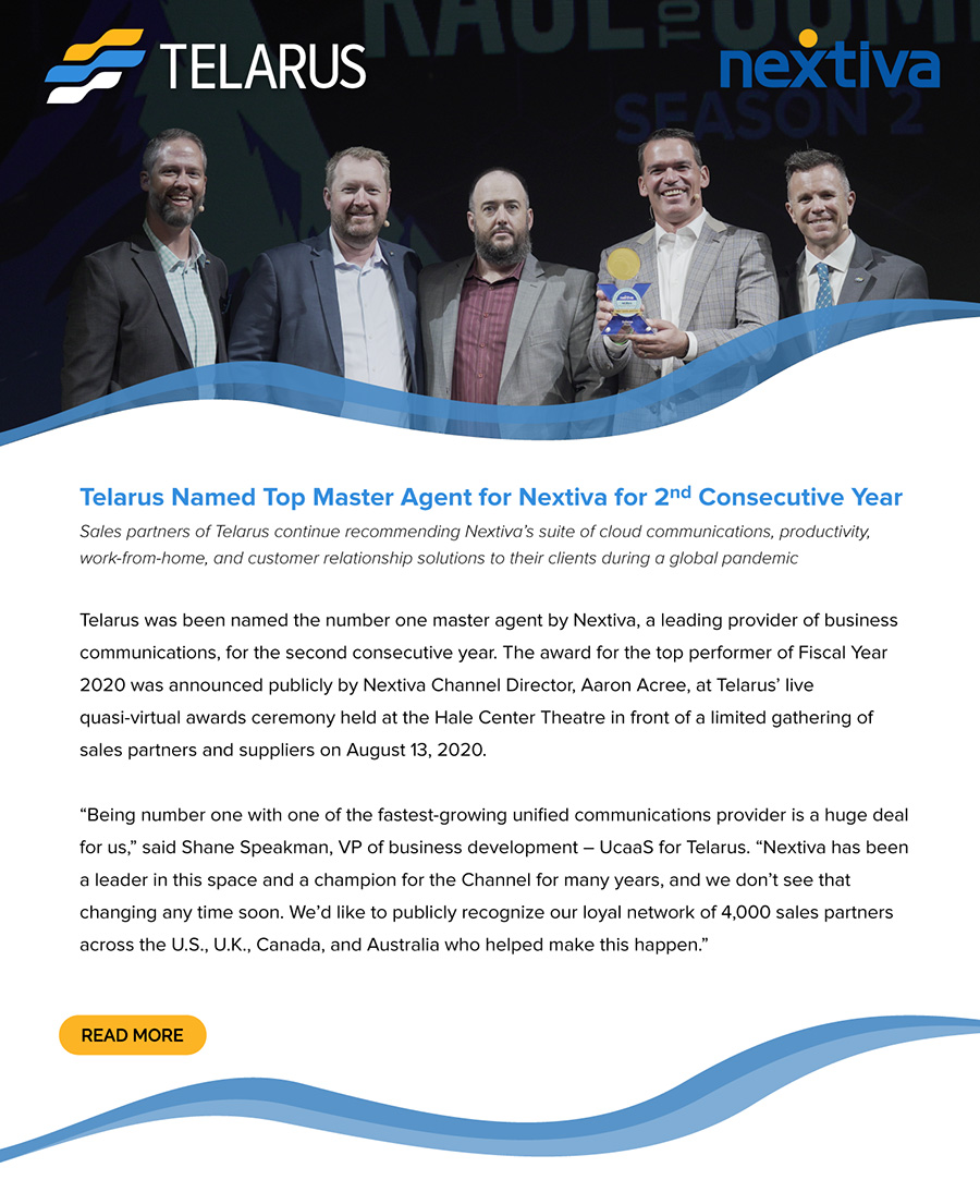 Telarus Named Top Agent for Nextiva for the 2nd Consecutive Year