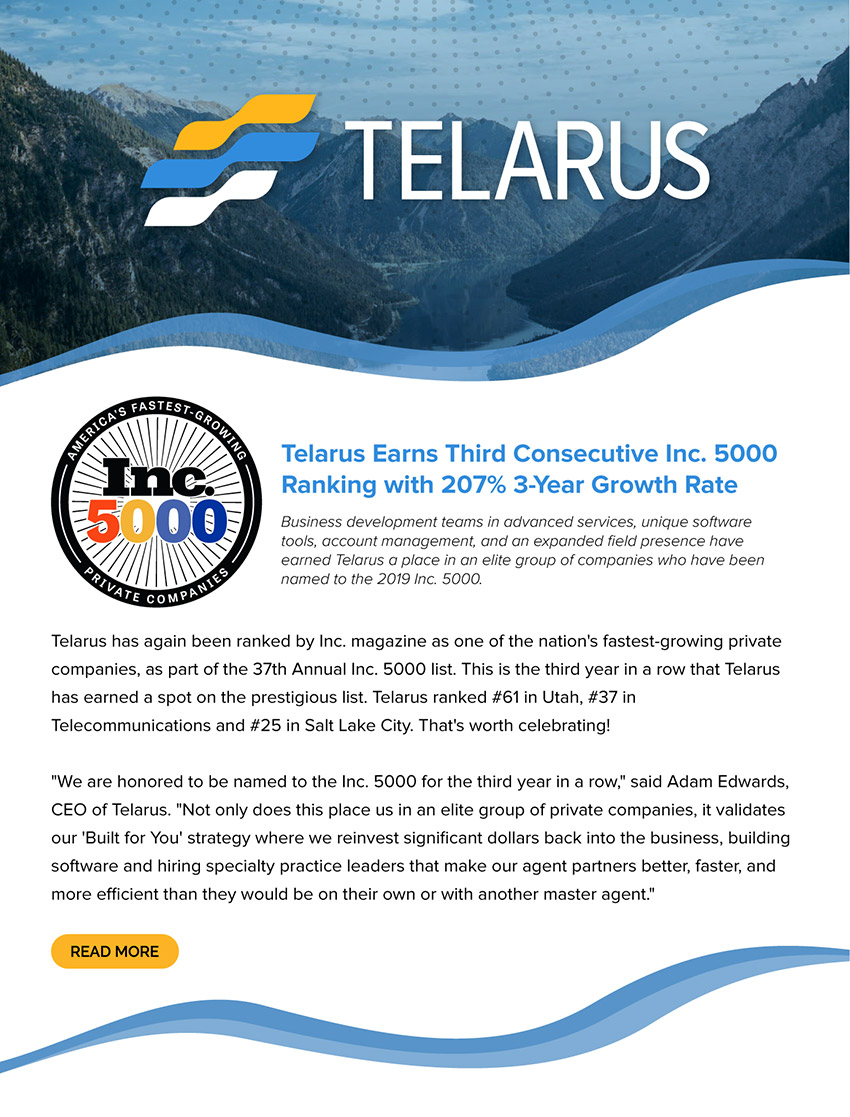 Telarus earns third consecutive Inc. 5000 ranking