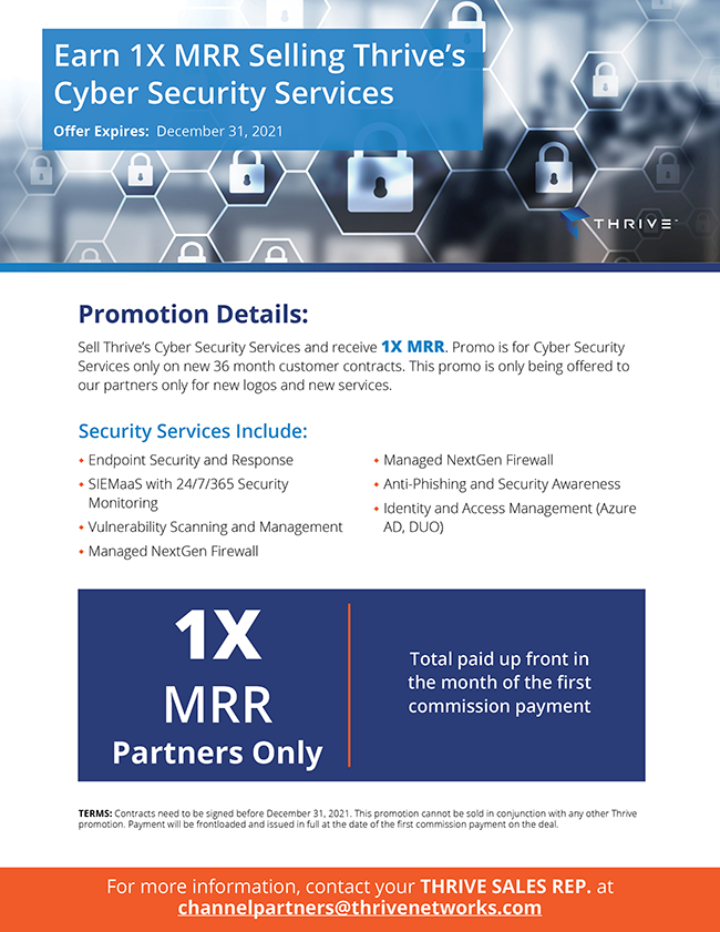 Earn 1X MRR Selling Thrive's Cyber Security Services